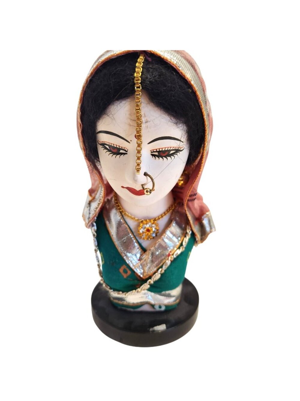 Handcrafted Indian Lady Bust Statue With Traditional Jewelry & Pink Dupatta